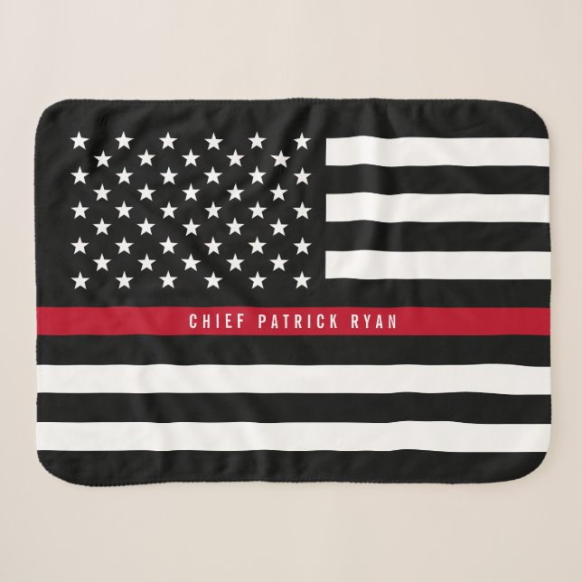 Couverture Sherpa Mince Red Line American Flag Monogramme Petit (Devant (Horizontal))