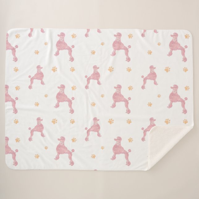 Couverture Sherpa Minimal Pastel Pink Poodle Pattern Blanket (Devant (Horizontal))