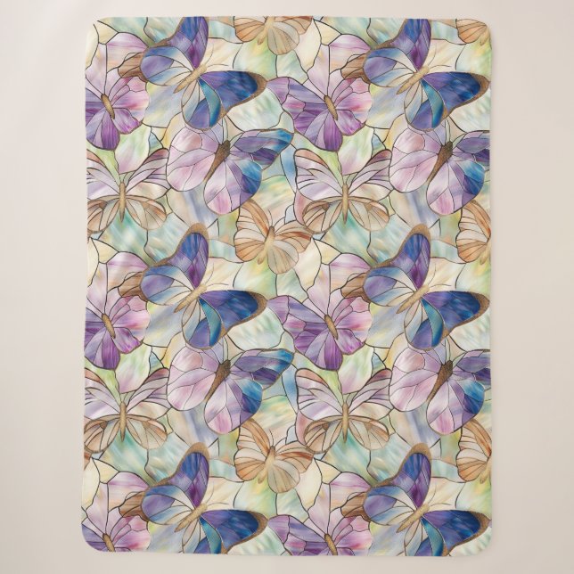 Couverture Sherpa Mint Aqua Bleu Papillons pourpres (Devant)
