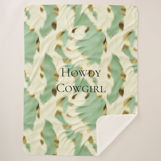 Couverture Sherpa Mint Green Cream Gold Cowhide (Devant)