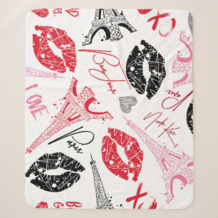 Couverture Sherpa Mode Paris, calligraphie motif Tour Eiffel.