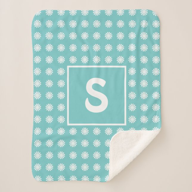 Couverture Sherpa Modèle Floral Abstrait moderne Monogrammed Aqua (Devant)