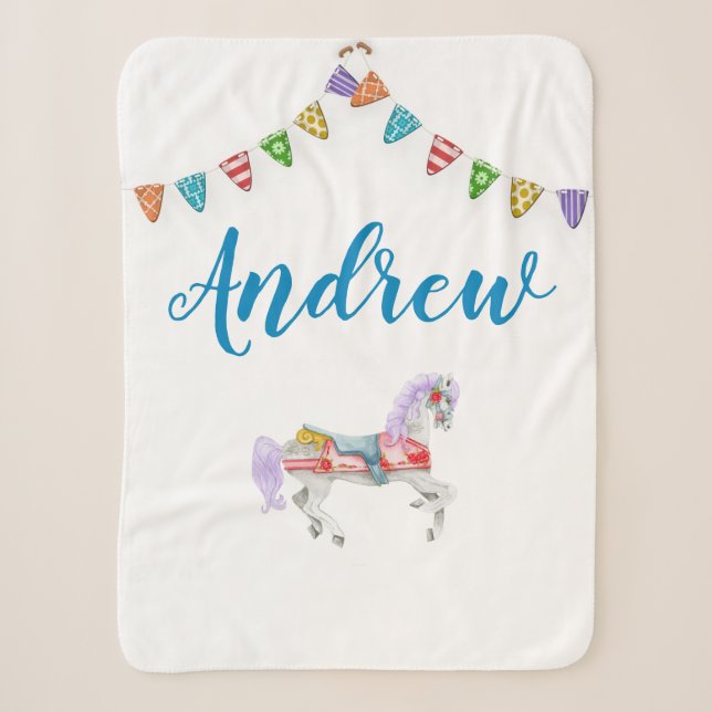 Couverture Sherpa Modèle personnalisé du cheval de carrousel (Devant)