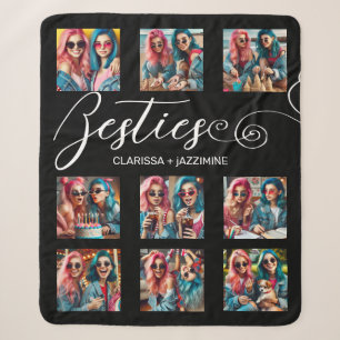 Couverture Sherpa /Modern Black White Bestie 9 Photo Collage