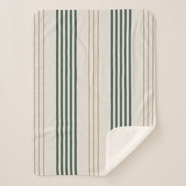 Couverture Sherpa Modern Green Ticking Stripe Linen Texture (Devant)