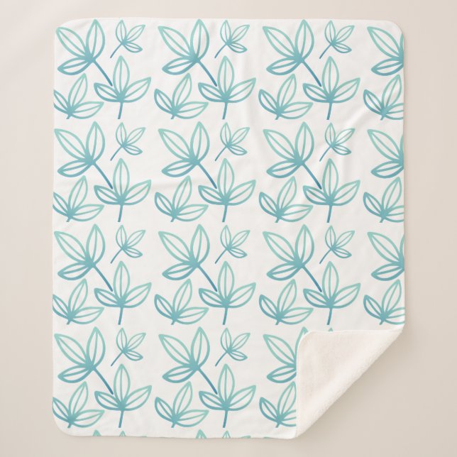 Couverture Sherpa Moderne Elégant Feuille Turquoise (Devant)