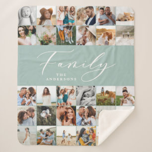 Couverture Sherpa Moderne multi photo bleu script famille élégant sh