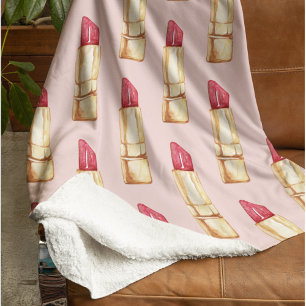 Couverture Sherpa Moderne Pastel rose & rouge Motif à lèvres