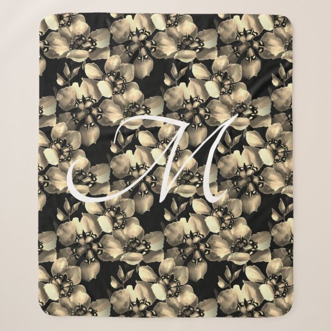 Couverture Sherpa Moderne Retro Victorien Motif Floral Monogramme (Devant)