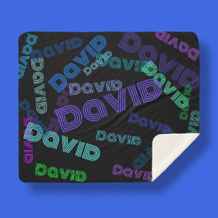 Couverture Sherpa Moderne, tout collage de nom blues, violets et v