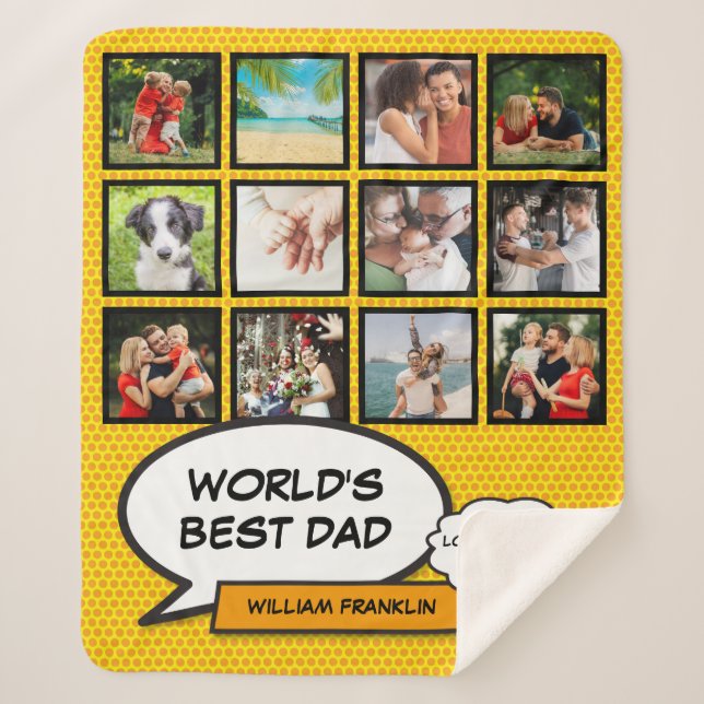 Couverture Sherpa Monde meilleur papa photo Collage amusant Cool Com (Devant)