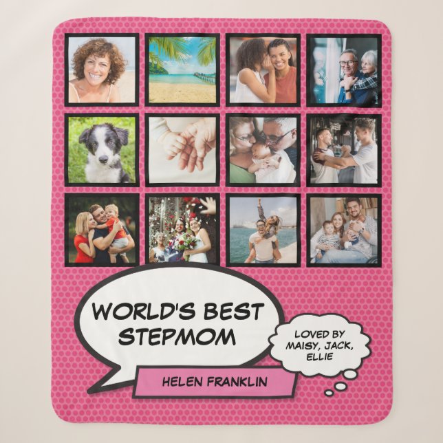 Couverture Sherpa Mondes Meilleur Stepmère rose Collage photo Amusan (Devant)