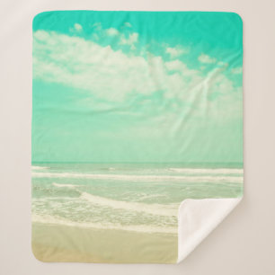 Couverture Sherpa Monnaie turquoise rétro arrière - plan de plage, v