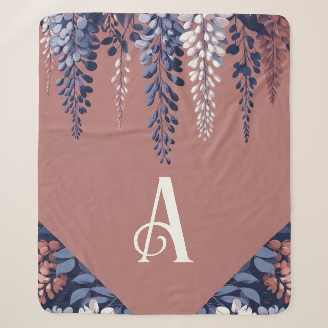 Couverture Sherpa Monogram Marine Rose Wisteria Élégance (Devant)