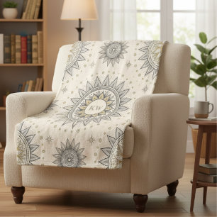 Couverture Sherpa Monogramme à motif mandala gris or