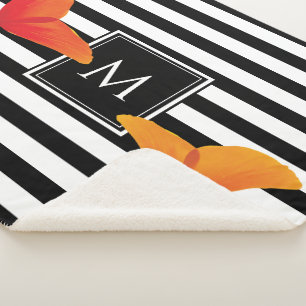 Couverture Sherpa Monogramme à rayures noires chic
