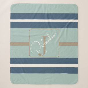 Couverture Sherpa Monogramme bleu menthe bronzé personnalisé côtier