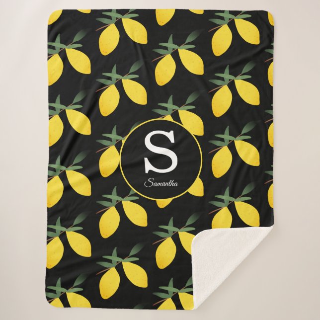 Couverture Sherpa Monogramme citron (Devant)
