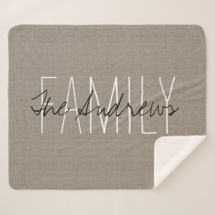 Couverture Sherpa Monogramme de famille beige rustique