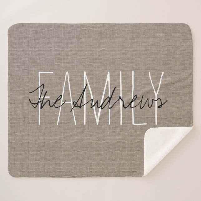 Couverture Sherpa Monogramme de famille beige rustique (Devant (Horizontal))