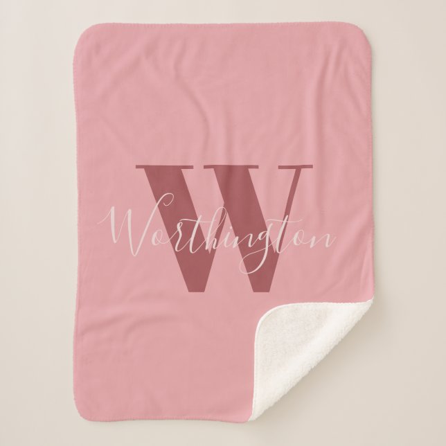 Couverture Sherpa Monogramme de fille et nom rose roux (Devant)