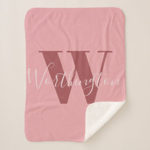 Couverture Sherpa Monogramme de fille et nom rose roux