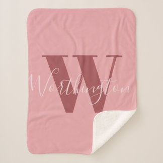 Couverture Sherpa Monogramme de fille et nom rose roux