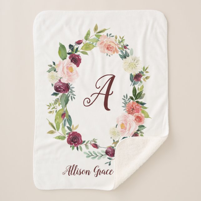 Couverture Sherpa Monogramme de germes floraux Baby Sherpa Blanket (Devant)