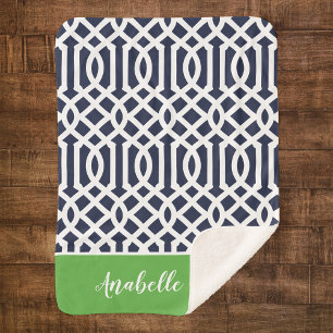 Couverture Sherpa Monogramme de marine et de treillis vert Couleur