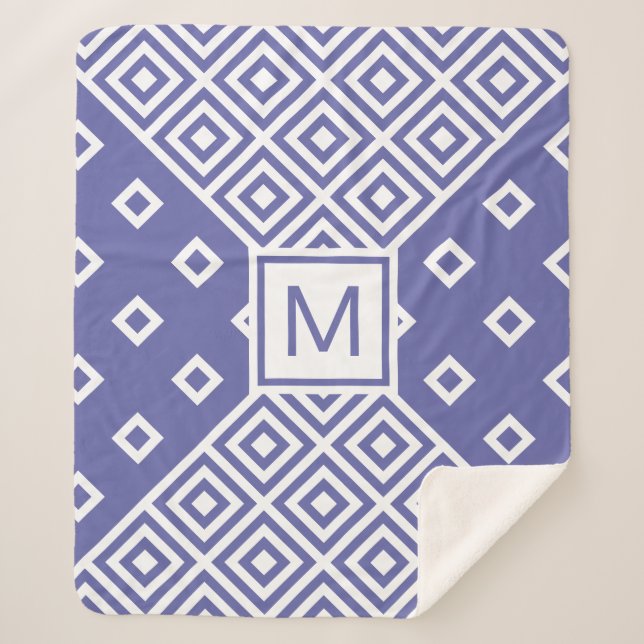 Couverture Sherpa Monogramme de Motif géométrique très Peri tendance (Devant)
