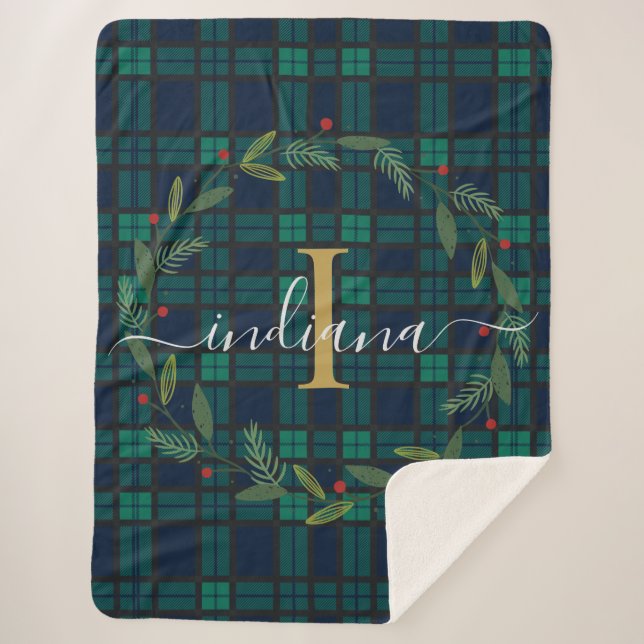Couverture Sherpa Monogramme de Noël en plastique rustique Tartan (Devant)
