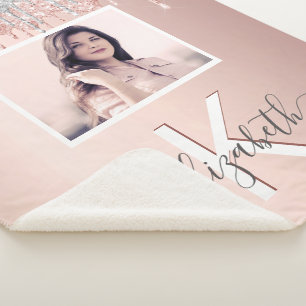 Couverture Sherpa monogramme de photo en or rose