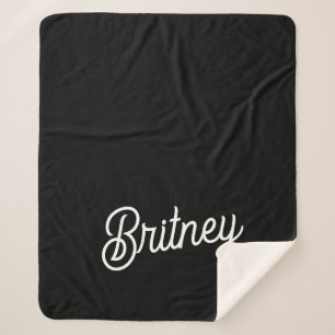 Couverture Sherpa Monogramme et nom personnalisés en noir moderne