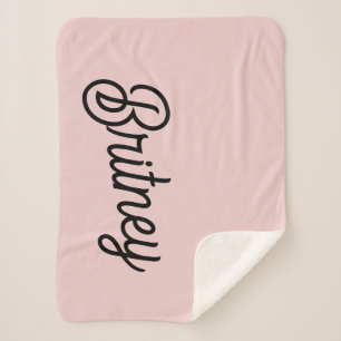 Couverture Sherpa Monogramme et nom rose pâle moderne