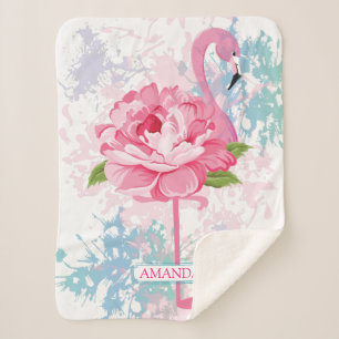 Couverture Sherpa Monogramme Flamingo peint à la main
