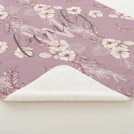 Couverture Sherpa monogramme floral de pochoir de crème moderne
