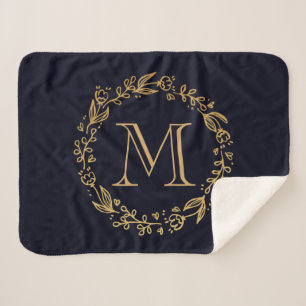 Couverture Sherpa Monogramme floral d'or