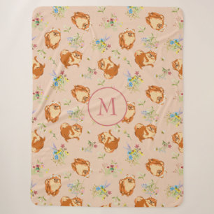 Couverture Sherpa Monogramme Floral Poméranien Motif rose pâle