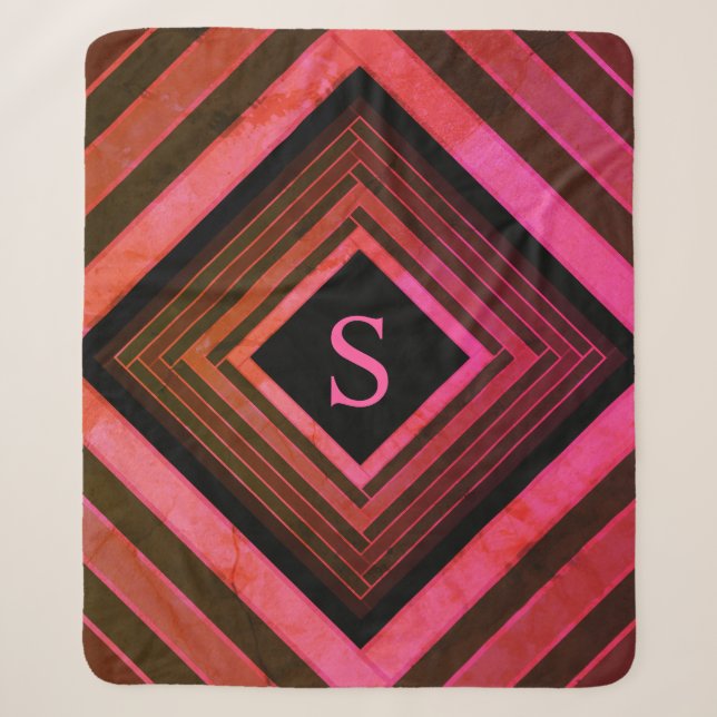 Couverture Sherpa Monogramme géométrique rose rustique Carré moderne (Devant)