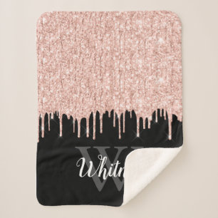 Couverture Sherpa Monogramme Gris Gris Parties scintillant rose Fill