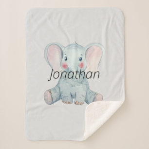 Couverture Sherpa Monogramme joli aquarelle éléphant Nursery bleu