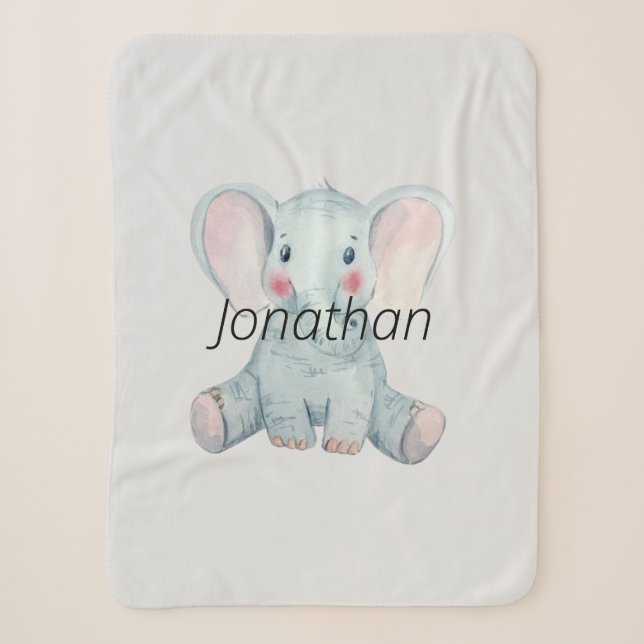 Couverture Sherpa Monogramme joli aquarelle éléphant Nursery bleu (Devant)