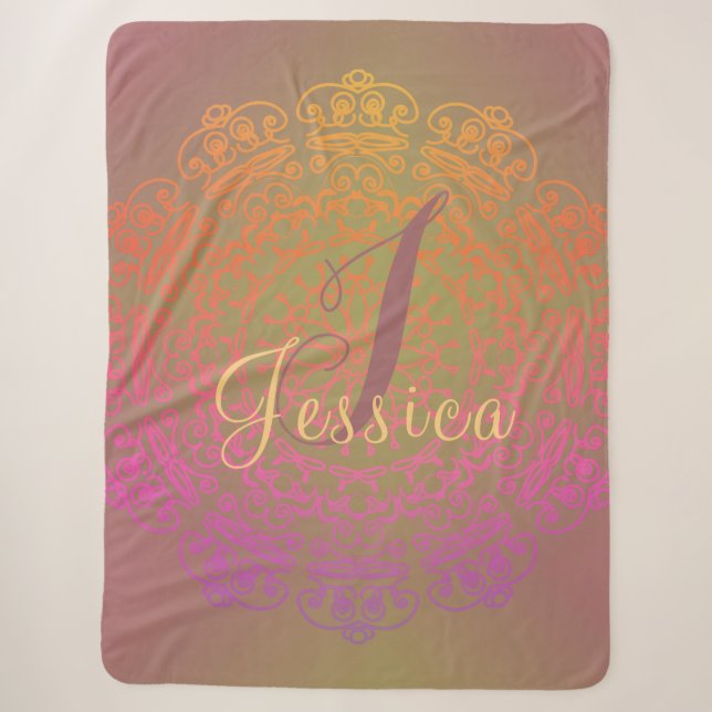Couverture Sherpa Monogramme Mandala défraîchi (Devant)
