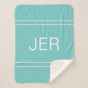 Couverture Sherpa Monogramme Moderne Personnalisé Initiales Aqua & B