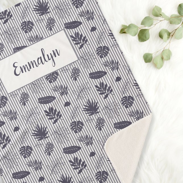 Couverture Sherpa Monogramme Motif de la bande verte tropicale | Vio (Créateur téléchargé)