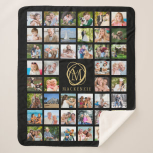 Couverture Sherpa Monogramme Nom 44 Photo Collage modifiable Black G