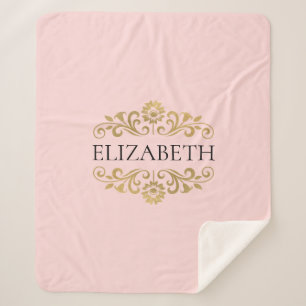 Couverture Sherpa Monogramme or rose rose chic moderne