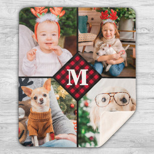 Couverture Sherpa Monogramme personnalisé 4 photo rouge bison plaqué