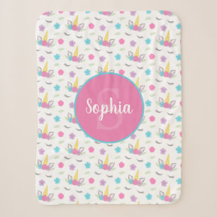 Couverture Sherpa Monogramme personnalisé par visage floral de