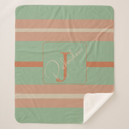 Couverture Sherpa Monogramme personnalisé rayure sauge corail Bohème